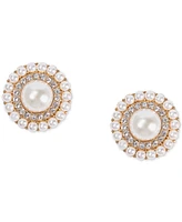 Charter Club Gold-Tone Pave & Imitation Pearl Orbital Button Earrings, Created for Macy's