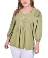 Ny Collection Plus 3/4 Sleeve Knit Gauze Top