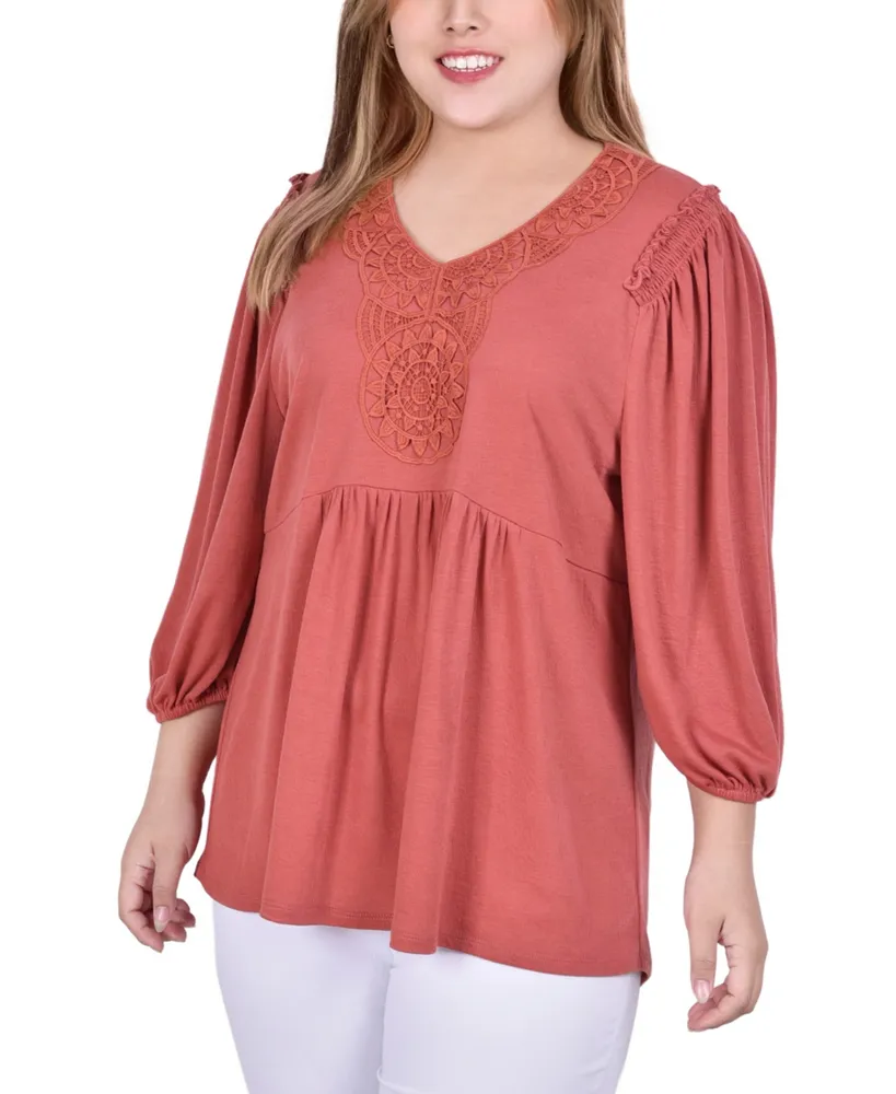 Ny Collection Plus Size 3/4 Sleeve Knit Gauze Top