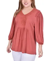 Ny Collection Plus Size 3/4 Sleeve Knit Gauze Top