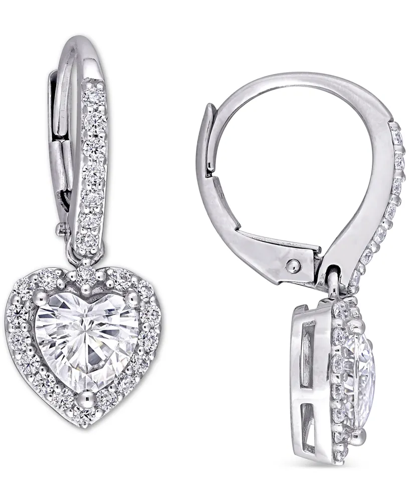 Lab-Grown Moissanite Heart Halo Leverback Drop Earrings (2 ct. t.w.) in 10k White Gold