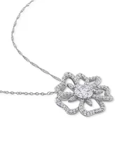 Lab-Grown Moissanite Openwork Flower 18" Pendant Necklace (1-1/10 ct. t.w.) in Sterling Silver