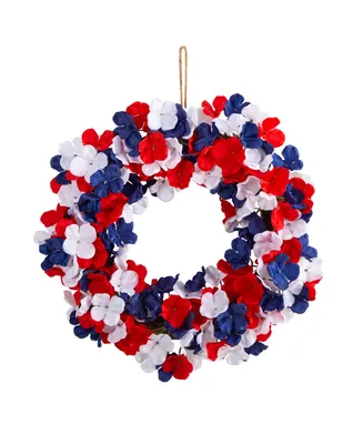 18" Americana Patriotic Hydrangea Artificial Wreath