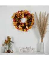 26" Fall Pumpkin, Gourd, Pinecone and Maple Leaf Artificial Autumn Wreath