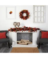 6' Autumn Maple Leaves, Berry and Pinecones Fall Artificial Garland