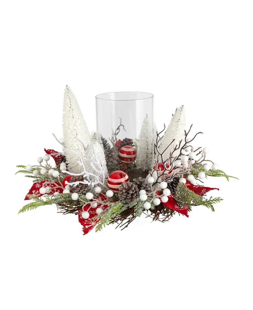 Holiday Lighted forest Candle Holder Table Christmas Artificial Arrangement, 15"