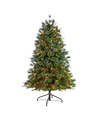 Snowed Tipped Clermont Mixed Pine Artificial Christmas Tree, 4'