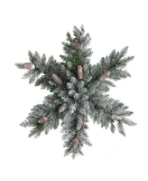 Pre-Lit Flocked Snowflake Artificial Dunhill Fir Wreath with Pinecones and 40 Led Lights, 30"