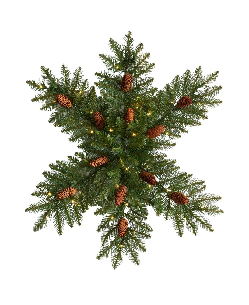 Pre-Lit Snowflake Artificial Dunhill Fir Wreath with Pinecones and 40 Led Lights, 30"