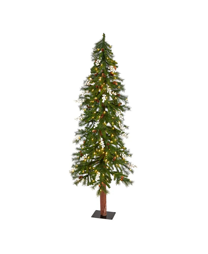 Alpine Artificial Christmas Tree with Pinecones, Berries and 200 Warm Led Lights, 6'