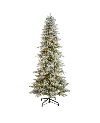 Slim Flocked Nova Scotia Spruce Artificial Christmas Tree with 600 Warm Led Lights and 1357 Bendable Branches, 9.5'