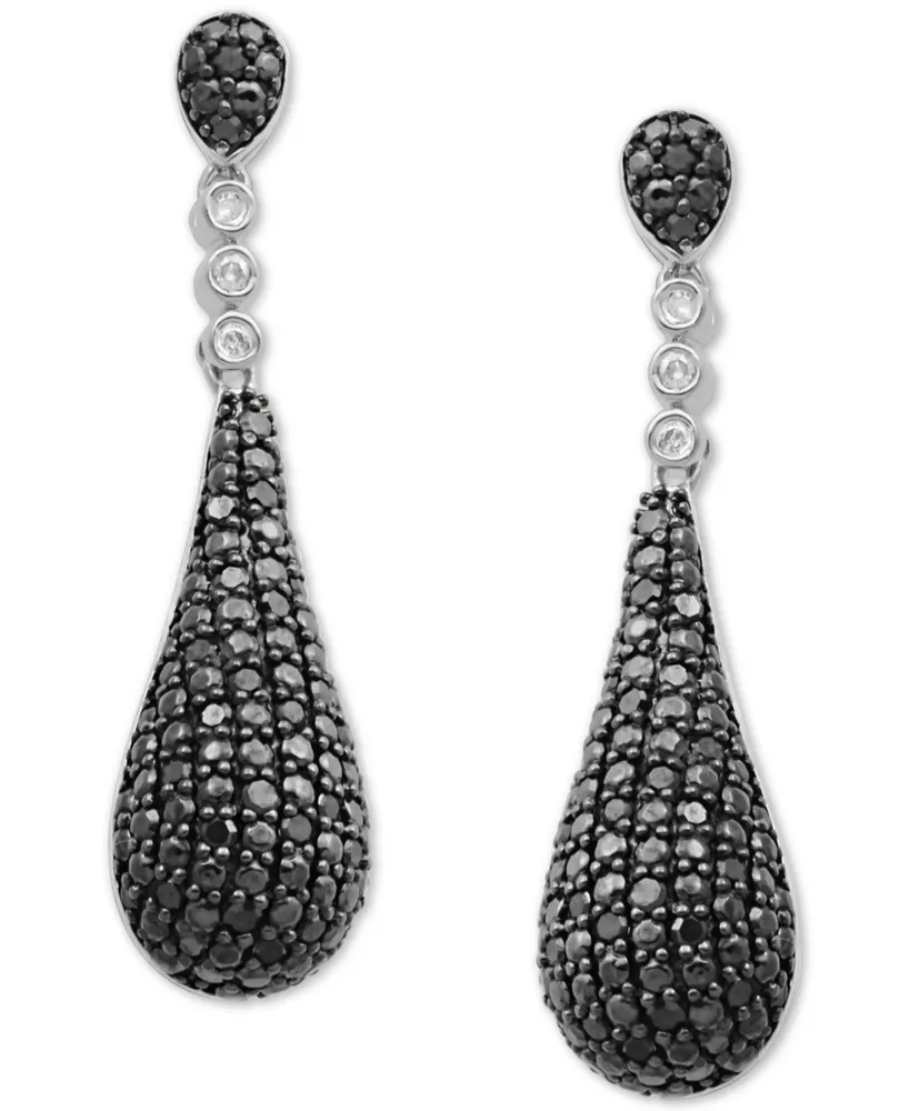 Black Diamond (1/2 ct. t.w.) & White Diamond Accent Elongated Teardrop Drop Earrings in Sterling Silver