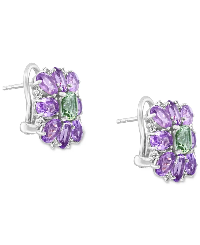 Effy Pink Amethyst (6-3/8 ct. t.w.) & Green Quartz (3-1/20 ct. t.w.) Flower Stud Earrings in Sterling Silver