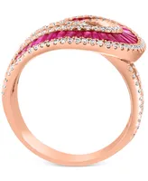 Effy Ruby (3-1/4 ct. t.w.) & Diamond (5/8 ct. t.w.) Swirl Statement Ring in 14k Rose Gold