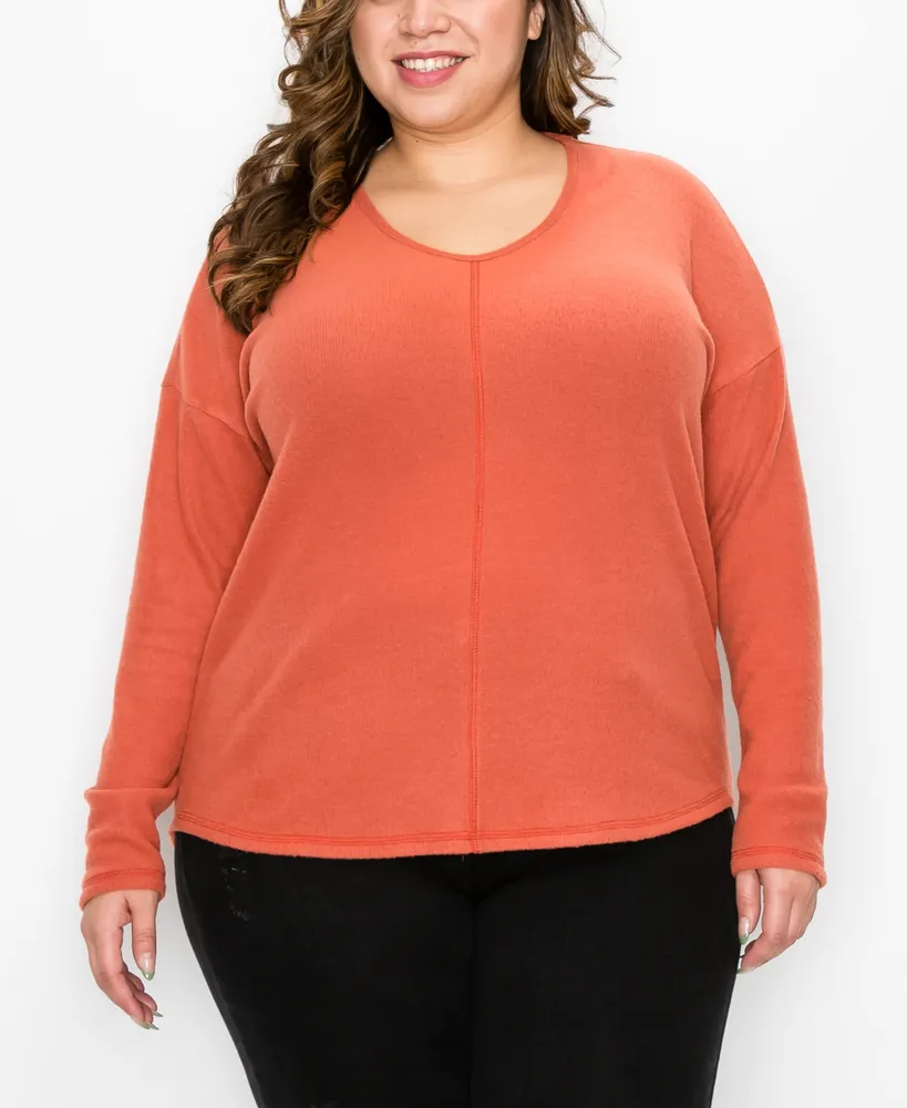 Plus Size Cozy Rib V-neck Dolman Top