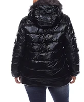 Plus Metallic Puffer Coat with Hoodie