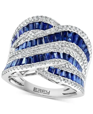 Effy Sapphire (3-1/3 ct. t.w.) & Diamond (5/8 ct. t.w.) Swirl Statement Ring in 14k White Gold