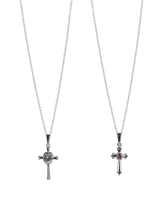 Fao Schwarz Fine Silver Plated Cross Pendant Mommy and Me Necklace Set, 2 Piece