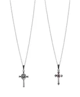 Fao Schwarz Fine Silver Plated Cross Pendant Mommy and Me Necklace Set, 2 Piece