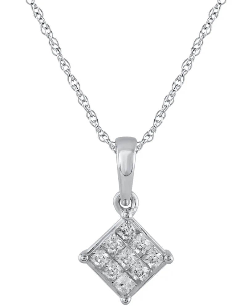 Diamond Princess Cluster 18" Pendant Necklace (1/7 ct. t.w.) in 14k White Gold