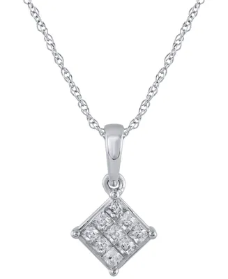 Diamond Princess Cluster 18" Pendant Necklace (1/7 ct. t.w.) in 14k White Gold