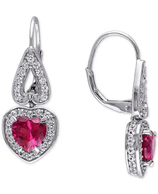 Lab-Grown Ruby (3-1/5 ct. t.w.) & Lab-Grown White Sapphire (1-3/4 ct. t.w.) Heart Drop Earrings in Sterling Silver