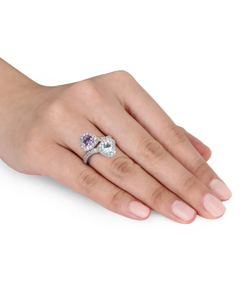 Amethyst (5/8 ct. t.w.), Blue Topaz (7/8 & Lab-Grown White Sapphire t.w.) Heart Bypass Ring Sterling Silver