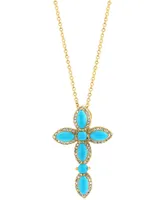 Effy Turquoise & Diamond (1/5 ct. tw.) Cross 18" Pendant Necklace in 14k Gold