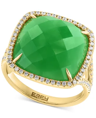 Effy Dyed Green Jade & Diamond (1/3 ct. t.w.) Halo Statement Ring in 14k Gold