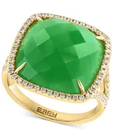 Effy Dyed Green Jade & Diamond (1/3 ct. t.w.) Halo Statement Ring in 14k Gold