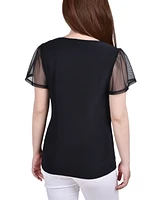 Petite Studded Short Flutter Sleeve Top