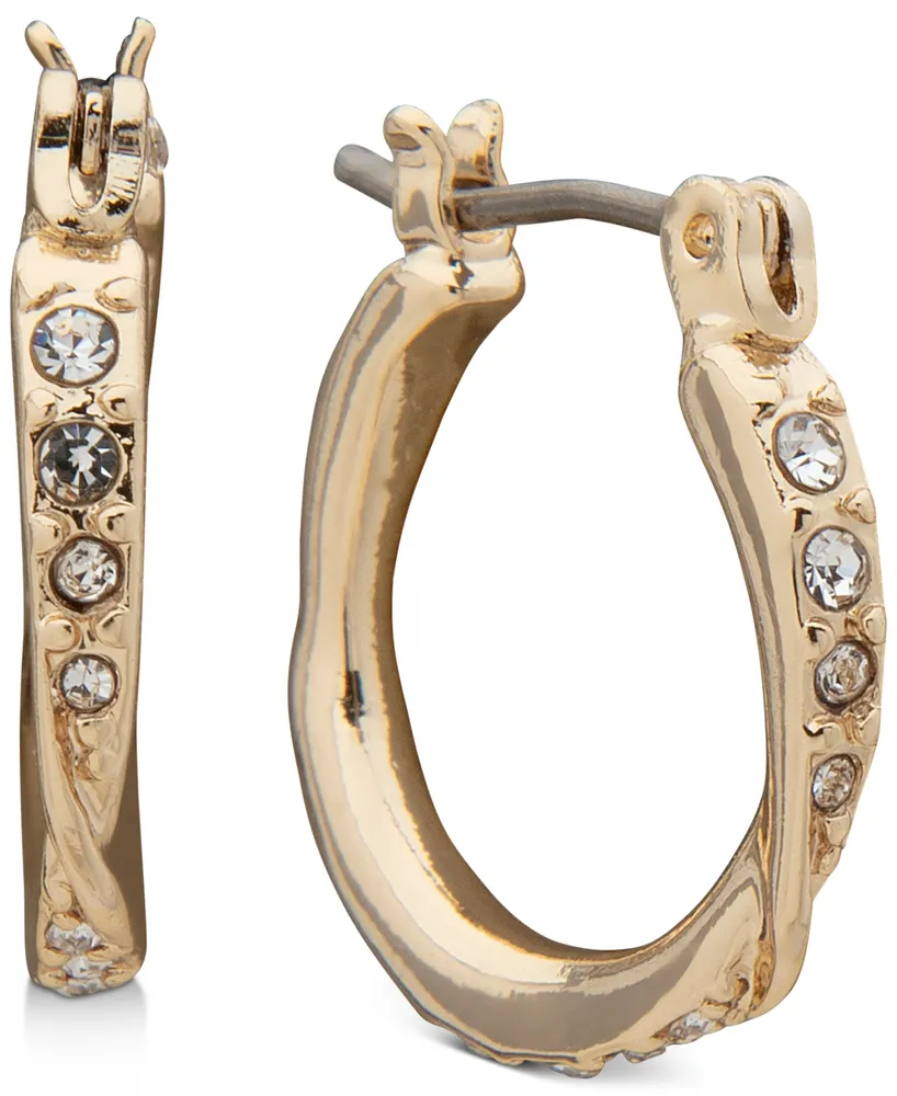 Anne Klein Gold-Tone Small Pave Twist Hoop Earrings, 0.62"