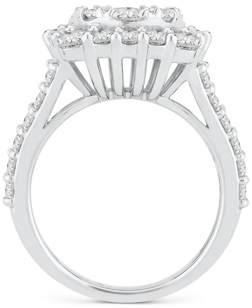 Diamond Halo Cluster Engagement Ring (3 ct. t.w.) in 14k White Gold
