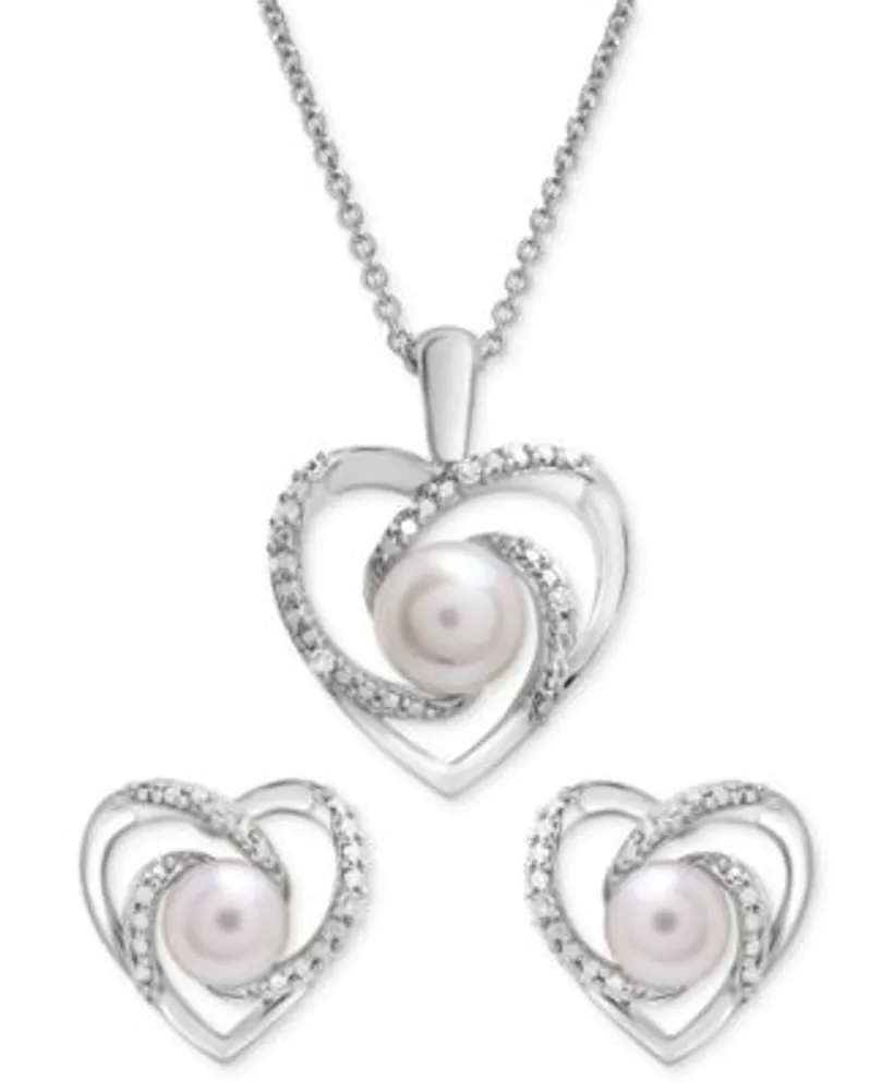 Cultured Freshwater Pearl 6mm Diamond Accent Heart Necklace Earring Collection