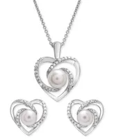 Cultured Freshwater Pearl 6mm Diamond Accent Heart Necklace Earring Collection