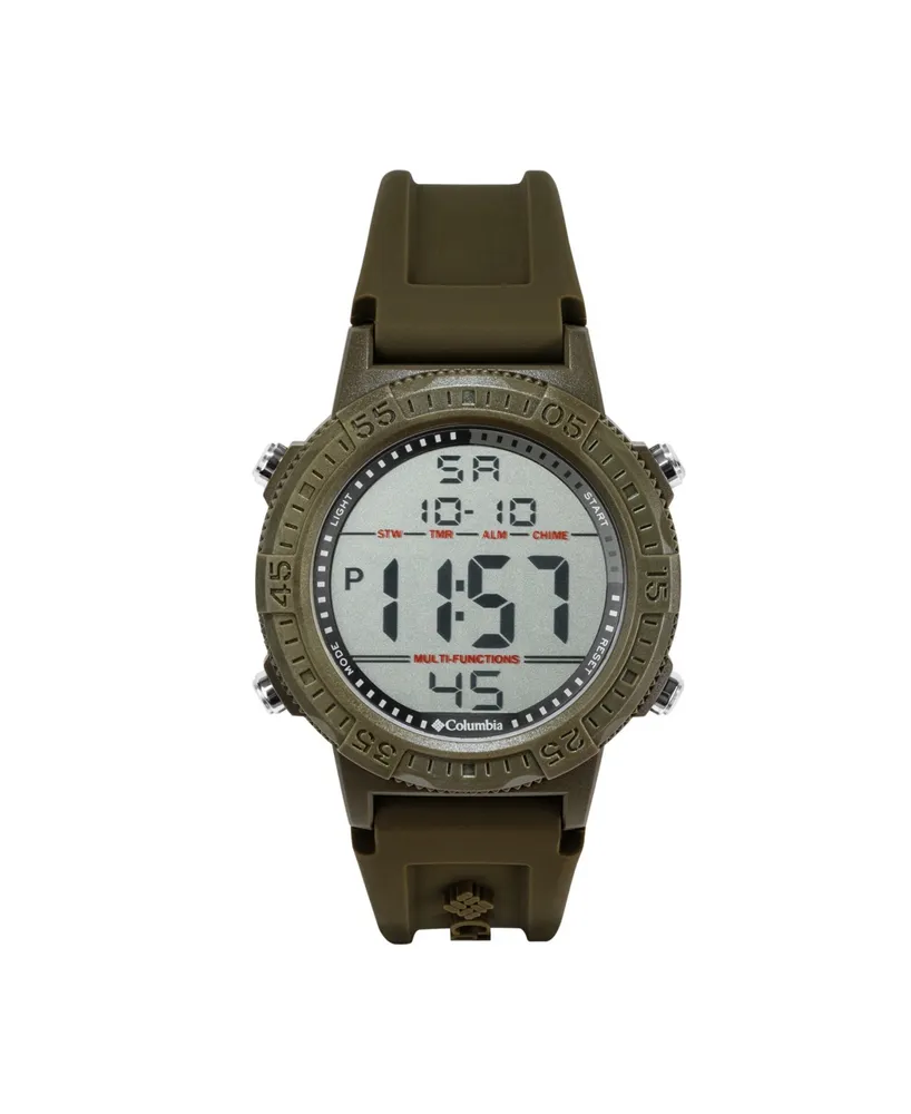 Columbia Unisex Peak Patrol Olive Silicone Strap Digital Watch, 46mm