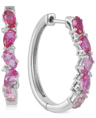 Lab-Grown Ruby (1-1/3 ct. t.w.) & Lab-Grown Pink Sapphire (2 ct. t.w.) Small Hoop Earrings in Sterling Silver, 1"
