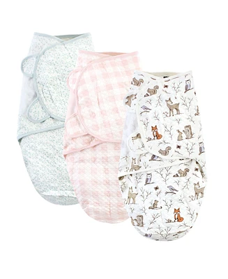 Hudson Baby Girls Quilted Cotton Swaddle Wrap 3pk, Winter Forest, 0-3 Months