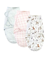 Hudson Baby Girls Quilted Cotton Swaddle Wrap 3pk, Enchanted Forest, 0-3 Months