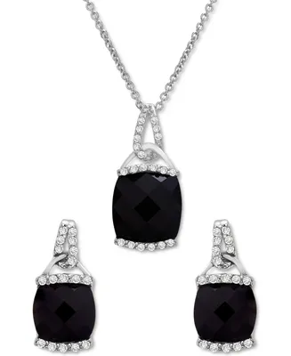 2-Pc. Set Onyx & Diamond (1/10 ct. tw.) Pendant Necklace & Matching Stud Earrings in Sterling Silver