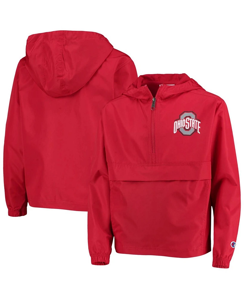 Big Boys Scarlet Ohio State Buckeyes Pack and Go Quarter-Zip Windbreaker Jacket