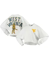 Women's White West Virginia Mountaineers Raw Hem Cropped Long Sleeve T-shirt