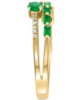 Effy Emerald (3/4 ct. t.w.) & Diamond (1/10 Stack Look Double Row Ring 14k Gold