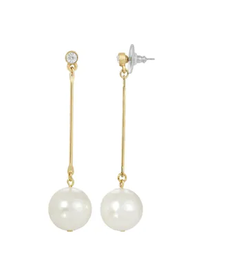 2028 Gold-Tone Linear Imitation Pearl Drop Earrings