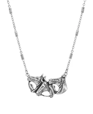 2028 Horse Heads Necklace - Silver