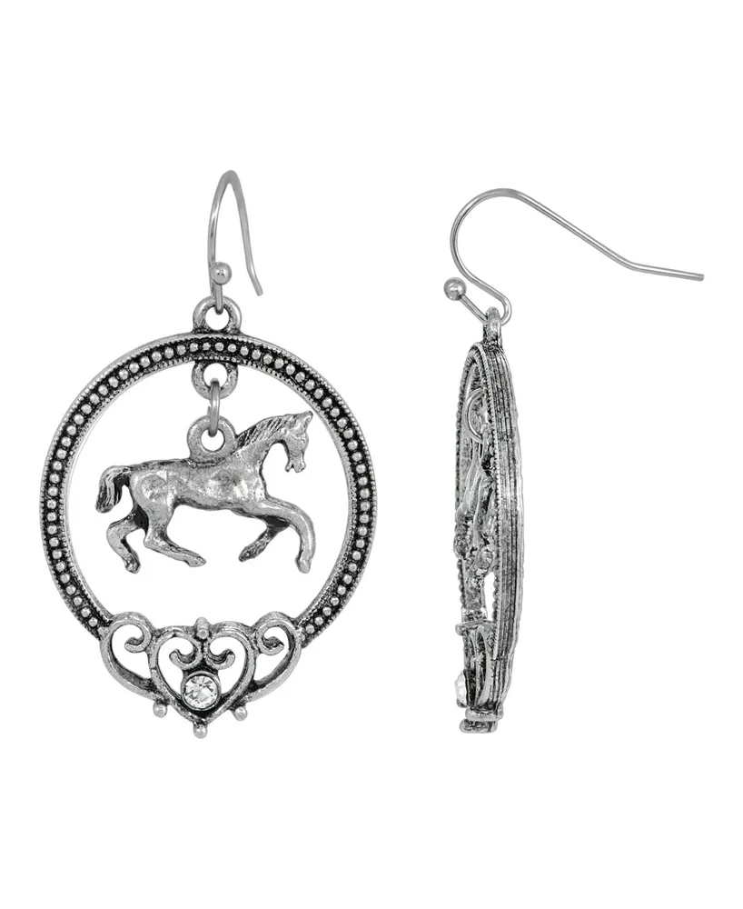 2028 Horse Hoop Earrings - Silver