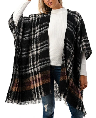 Marcus Adler Women's Open-Front Plaid Fringe-Trim Kimono