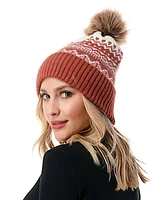 Marcus Adler Women's Fair isle Faux Fur Pom Beanie