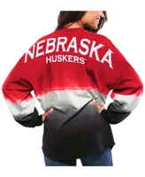 Women's Scarlet Nebraska Huskers Ombre Long Sleeve Dip-Dyed T-shirt