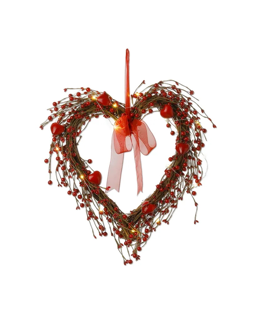 Glitzhome 17" Lighted Valentine's Berry Heart Wreath